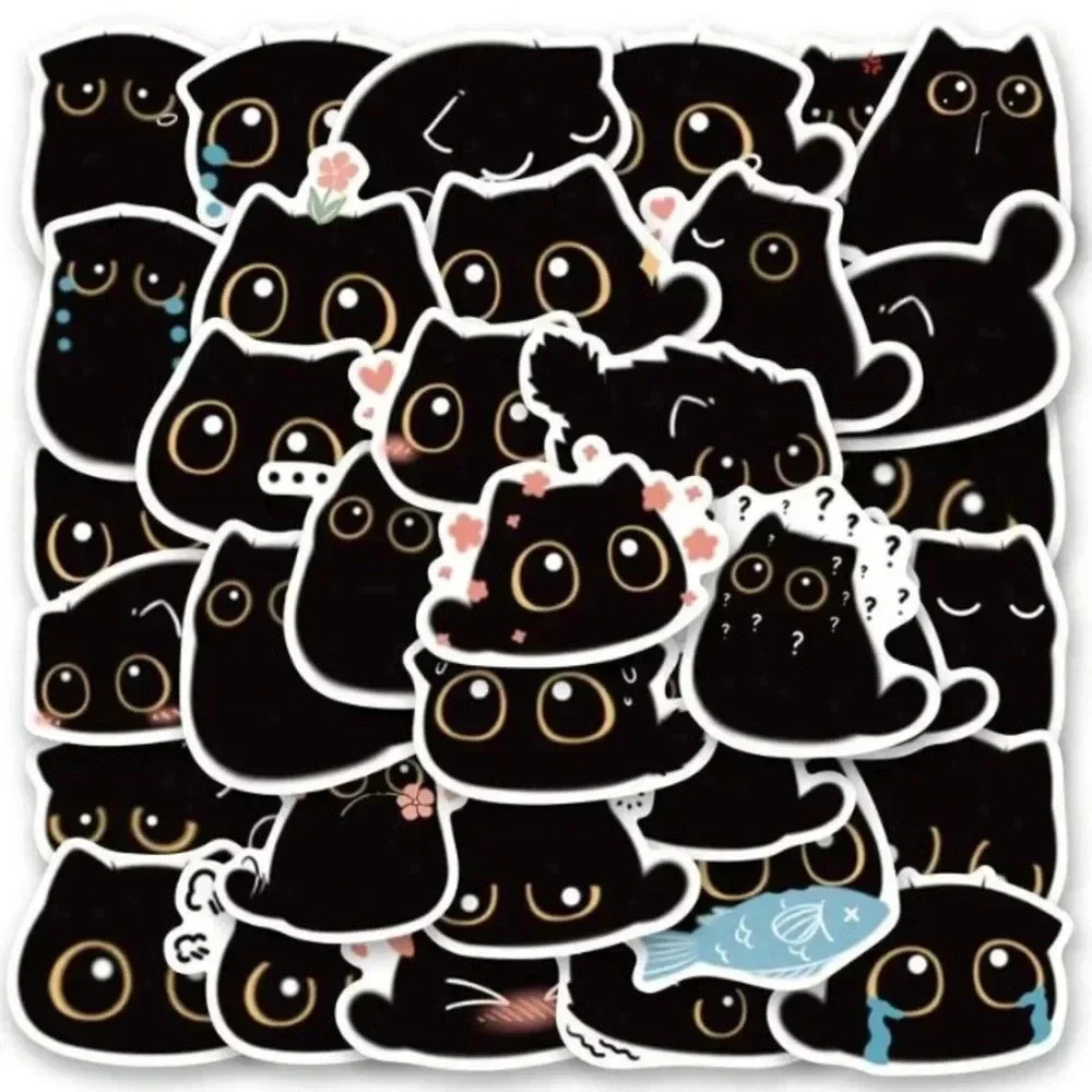 Black cat 40 pc waterproof no residue stickers bottle phone laptop home decor